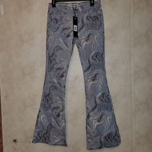 I Am Gia Calee Pants Blue Print Womens‎ Jeans Flare Leg Graphic Design Size S